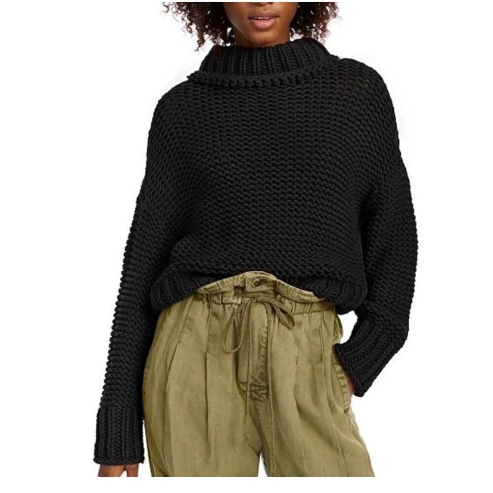 Free People My Only Sunshine Chunky Black Knit Turtleneck Sweater!